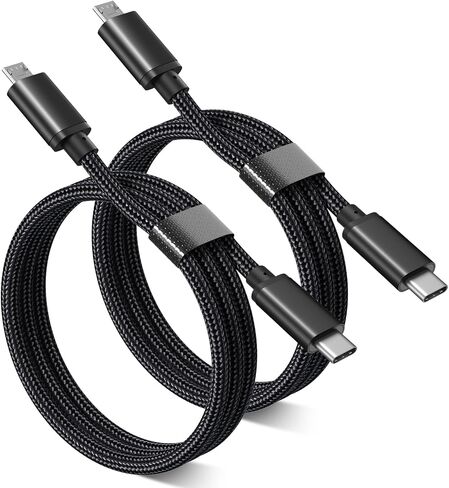 USB C to Micro USB Cable 1FT, Nylon Braided Short Type C to Micro USB Cord Compatible with Samsung Galaxy S7 S6, J7, J3, LG, HTC, PS4, Kindle, Android Phone(Black, 1FT) in Saudi Arabia