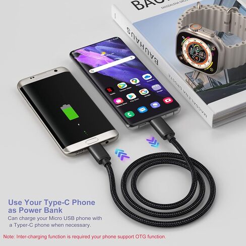 USB C to Micro USB Cable 1FT, Nylon Braided Short Type C to Micro USB Cord Compatible with Samsung Galaxy S7 S6, J7, J3, LG, HTC, PS4, Kindle, Android Phone(Black, 1FT) in Saudi Arabia