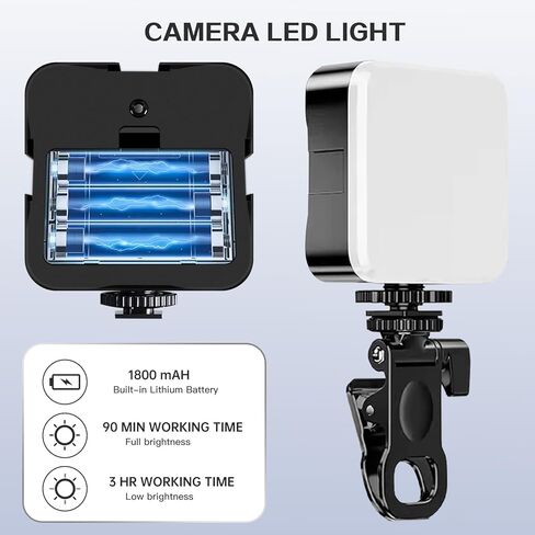 مصباح فيديو LED من BEIYANG للتصوير الفوتوغرافي للأحذية الباردة على الكاميرا، أضواء كاميرا LED 1800 مللي أمبير في الساعة، مشبك محمول للهاتف المحمول والكمبيوتر لمدونة TikTok Selfie Vlog (بدون بطارية) in Kuwait