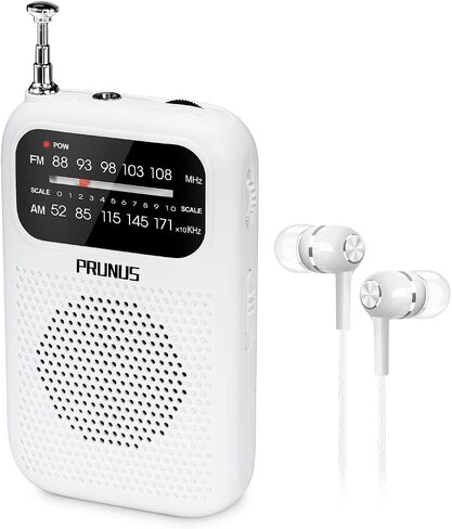 Pocket AM FM Radio Portable, Mini Transistor Radio with Excellent Reception, Tuning Knob with Signal Indicator, AAA Battery Operated for Walking and Jogging, DE333 by PRUNUS(White) in Saudi Arabia