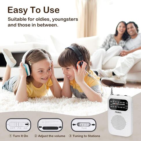 Pocket AM FM Radio Portable, Mini Transistor Radio with Excellent Reception, Tuning Knob with Signal Indicator, AAA Battery Operated for Walking and Jogging, DE333 by PRUNUS(White) in Saudi Arabia
