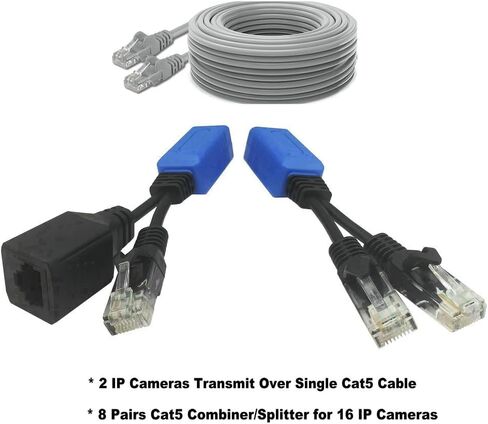 8 Pair PoE Ethernet Splitter, Cat5 Combiner, RJ45 Sharing Kits for IP Security Camera Surveillance System-16Pack in Saudi Arabia