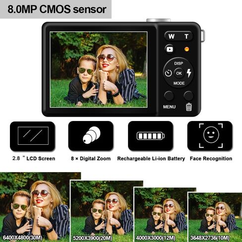 كاميرا رقمية للتصوير الفوتوغرافي، قابلة لاعادة الشحن بدقة 30 ميجابكسل مع شاشة LCD 2.8 انش وتقريب رقمي 18X للاطفال والمراهقين وكبار السن (ازرق) in Kuwait