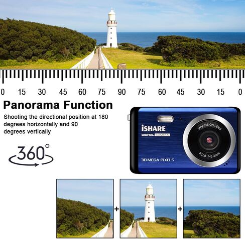 كاميرا رقمية للتصوير الفوتوغرافي، قابلة لاعادة الشحن بدقة 30 ميجابكسل مع شاشة LCD 2.8 انش وتقريب رقمي 18X للاطفال والمراهقين وكبار السن (ازرق) in Kuwait