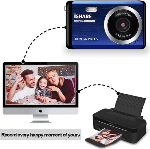 كاميرا رقمية للتصوير الفوتوغرافي، قابلة لاعادة الشحن بدقة 30 ميجابكسل مع شاشة LCD 2.8 انش وتقريب رقمي 18X للاطفال والمراهقين وكبار السن (ازرق) in Kuwait