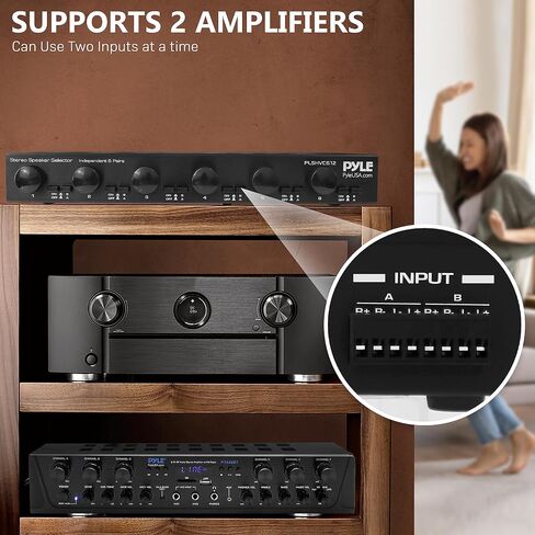 Pyle 6 Channel High Power Stereo Speaker Selector with Volume Control - Rugged and Durable Housing Construction, Cabinet Heat Sink, Plug and Play Easy Install - PLSHVC612 in Kuwait