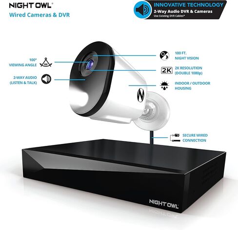 Night Owl 2-Way Audio 12 Channel DVR Video Home Security Camera System with (8) Wired 2K HD Indoor/Outdoor Deterrence Cameras and 1TB Hard Drive (Add up to 4 Wi-Fi Cameras) in Saudi Arabia