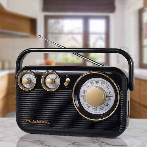 راديو ستوديبيكر SB2003 ريترو محمول AM/FM (أحمر/أسود) in Kuwait