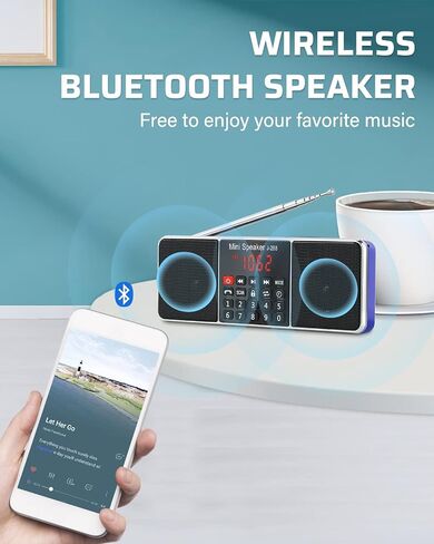 PRUNUS J-288 Portable Radio AM FM Radio, Stereo Bluetooth Speaker | Sleep Timer, Power-Saving Display, Ultra-Long Antenna, AUX Input & USB Disk & TF Card MP3 Player, NO Manual Preset in Kuwait