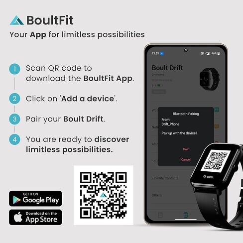 Boult Drift Health & Fitness Bluetooth Calling Smartwatch with 1.69HD Display, 10 Days Battery Life, 140+ Watch Faces, 50+ Sport Modes, IP68 Waterproof & 475 Nits Brightness, Free Size (Black) in Saudi Arabia