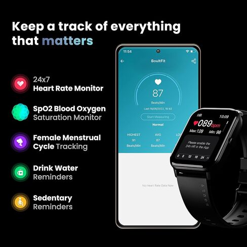 Boult Drift Health & Fitness Bluetooth Calling Smartwatch with 1.69HD Display, 10 Days Battery Life, 140+ Watch Faces, 50+ Sport Modes, IP68 Waterproof & 475 Nits Brightness, Free Size (Black) in Saudi Arabia