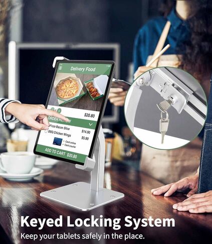اوزكو حامل تابلت مكتبي مضاد للسرقة، حامل تابلت مع قفل امان ومفتاح، طاولة معدنية دوارة 360 درجة/ سطح الطاولة/ حامل نقاط البيع لجهاز ايباد 11 اير وجالكسي تاب والقارئ الالكتروني واجهزة التابلت 7-11 انش in Kuwait