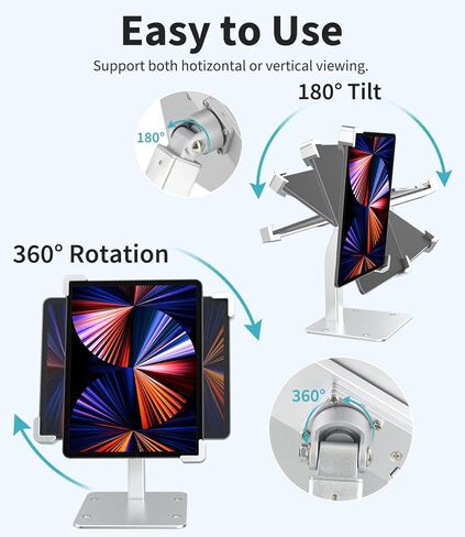 اوزكو حامل تابلت مكتبي مضاد للسرقة، حامل تابلت مع قفل امان ومفتاح، طاولة معدنية دوارة 360 درجة/ سطح الطاولة/ حامل نقاط البيع لجهاز ايباد 11 اير وجالكسي تاب والقارئ الالكتروني واجهزة التابلت 7-11 انش in Kuwait