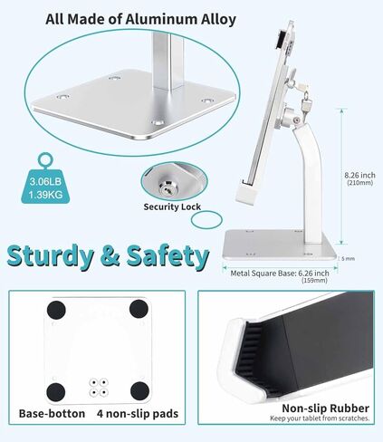 اوزكو حامل تابلت مكتبي مضاد للسرقة، حامل تابلت مع قفل امان ومفتاح، طاولة معدنية دوارة 360 درجة/ سطح الطاولة/ حامل نقاط البيع لجهاز ايباد 11 اير وجالكسي تاب والقارئ الالكتروني واجهزة التابلت 7-11 انش in Kuwait