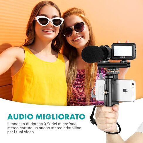Movo V7+ YouTube Starter Kit - Vlogging Kit for iPhone with Tripod, Grip, Stereo Microphone, LED Light and Remote - Vlog Kit for iPhone 5, 5C, 5S, 6, 6S, 7, 8, X, XS or Samsung - iPhone Vlogging Kit in Saudi Arabia
