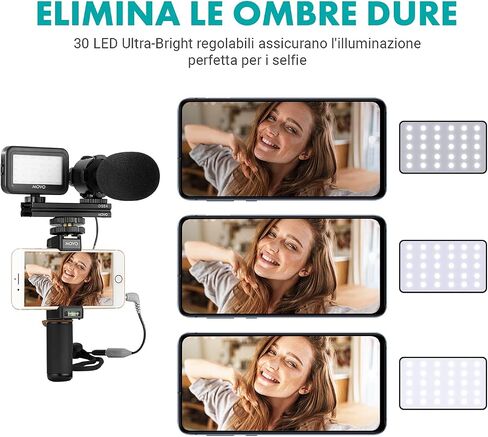 Movo V7+ YouTube Starter Kit - Vlogging Kit for iPhone with Tripod, Grip, Stereo Microphone, LED Light and Remote - Vlog Kit for iPhone 5, 5C, 5S, 6, 6S, 7, 8, X, XS or Samsung - iPhone Vlogging Kit in Saudi Arabia