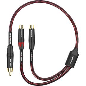 TIMEYES RCA Y Cable - 1 RCA Male to 2 RCA Female Audio Extender Cable - Dual RCA to RCA Y-Splitter Breakout Cord - 2RCA to RCA Bi-Directional Subwoofer Cable - RCA Adapter Cable - 0.5M/1.6FT