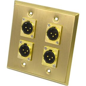 Seismic Audio SA-PLATE17 2 Gang XLR Male Stainless Steel Gold Wall Plate with 4 Male Connectors in Saudi Arabia