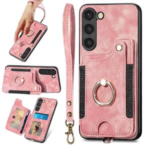 S23+ Plus Case,Card Holder Wallet for Galaxy S23 Plus Case,Ring Holder Stand,RFID-Blocking,Wrist Strap,Camera Protector,Leather Protective Magnetic Flip Cover for Samsung S23 Plus Case (Black)