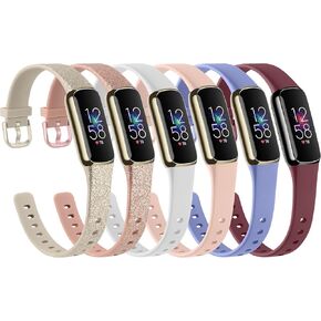 Tobfit 6 Pack Bands Compatible with Fitbit Luxe Bands for Women Men, Sport Silicone Flexible Watch Strap Replacement Wristbands for Fitbit Luxe, Small