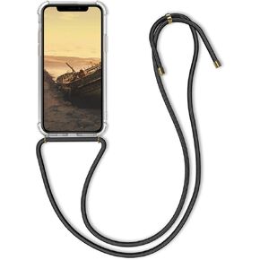 kwmobile Crossbody Case Compatible with Apple iPhone 11 Pro Case - Clear TPU Phone Cover w/Lanyard Cord Strap - Transparent/Black