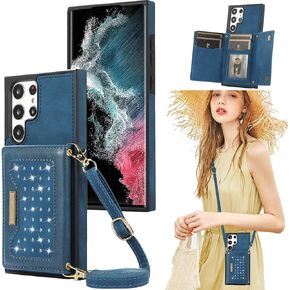 CCSmall for Samsung Galaxy S22 Ultra (Not S22) Crossbody Wallet Case for Women, Bling Glitter PU Leather Phone Case with RFID Blocking Card Holder Cover for Samsung Galaxy S22 Ultra SZ Black