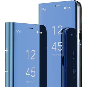 Case for Samsung Galaxy A34 5G Bookstyle Flip Folio case Smart Clear View Window Electroplate Plating kickstand Full Body Protective Ultra Slim Cover for Galaxy A34 5G PU Mirror Black MX