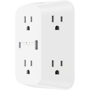 قطاع الطاقة Belkin 6-Outlet Surge Protector، قابل للتركيب على الحائط مع 6 منافذ تيار متردد، حماية من الجهد الزائد، مؤشر LED - منفذ USB-C ومنفذ USB-A مع شحن سريع USB-C PD - 1680 جول من الحماية in Kuwait