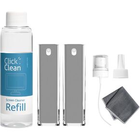 مجموعة أدوات تنظيف الشاشة Click Clean - منظف شاشة الكل في واحد مع عبوة منظف بحجم 118 مل، قطعة قماش من الألياف الدقيقة (7.8 × 7.8 بوصة)، قمع إعادة تعبئة صغير، وبخاخ واحد - لجميع الهواتف، وشاشات الكمبيوتر المحمول والكمبيوتر اللوحي in Kuwait