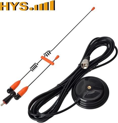 هوائيات HYS للهواة ثنائية النطاق VHF 144/UHF 430 ميجا هرتز هوائي متنقل بقاعدة مغناطيسية W/13 قدم RG58 كبل محوري UHF-male/PL259 لأجهزة الراديو المحمولة Motorola Kenwood Midland SO239 (برتقالي وأسود) in Kuwait