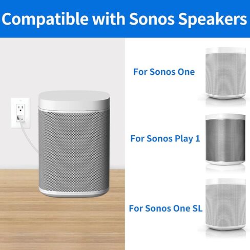 سلك طاقة بزاوية 1.6 قدم بزاوية 90 درجة لـ Sonos One/One SL/Play 1 مكبر صوت تيار متردد سلك بديل لكابل إمداد الطاقة Sonos، أسود - قطعتان in Kuwait