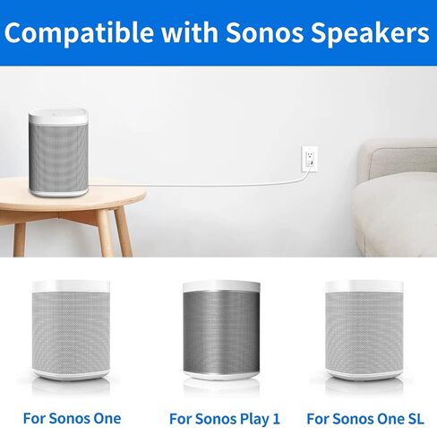 سلك طاقة بزاوية 1.6 قدم بزاوية 90 درجة لـ Sonos One/One SL/Play 1 مكبر صوت تيار متردد سلك بديل لكابل إمداد الطاقة Sonos، أسود - قطعتان in Kuwait