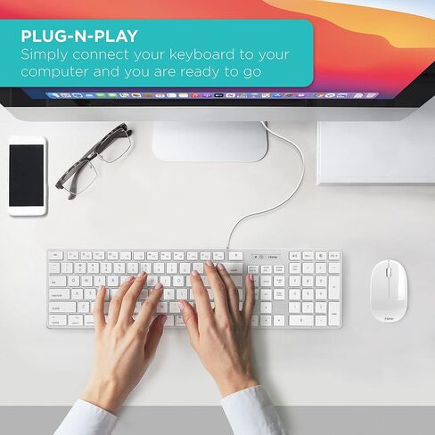 iHome Full Size Wired Keyboard - Compatible with Apple iOS or Windows - Sleek Mac and iMac Style Design - Desktop PC or Laptop in Kuwait