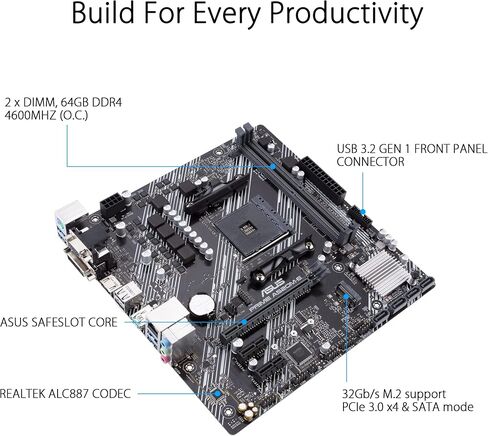 Asustek Computer Prime A520M-E AMD A520 (Ryzen AM4) Micro ATX Motherboard with M.2 Support, 1 Gb Ethernet, HDMI/DVI/D-Sub, SATA 6 Gbps, USB 3.2 Gen 2 Type-A in Saudi Arabia
