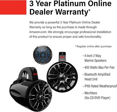 BOSS Audio Systems MRWT40 ATV UTV Marine Weatherproof Waketower System - 4 Inch Stereo Speakers, Full Range, 2 Way, Tweeters, IPX5 Rated, Sold in Pairs, Wake Tower For Boat in Kuwait