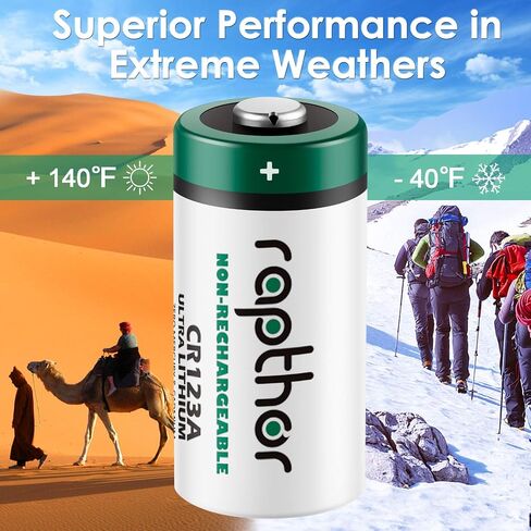 rapthor CR123A Lithium Batteries 3V 1650mAh, 12 Pack CR17345 High Power 123 Photo Battery CR123 PTC Protected for Cameras Flashlight Alarm Smart Sensors (Non-Rechargeable, Not for Arlo) (Pack of 12) in Saudi Arabia