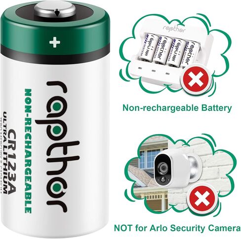 rapthor CR123A Lithium Batteries 3V 1650mAh, 12 Pack CR17345 High Power 123 Photo Battery CR123 PTC Protected for Cameras Flashlight Alarm Smart Sensors (Non-Rechargeable, Not for Arlo) (Pack of 12) in Saudi Arabia