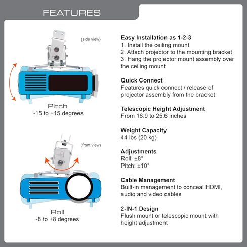 حامل سقف لجهاز العرض eHotCafe ابيض in Kuwait