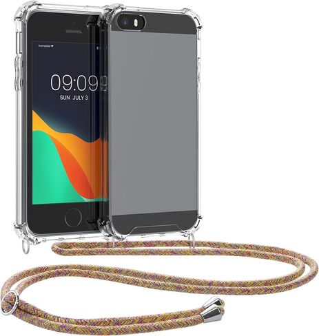 حافظة kwmobile Crossbody متوافقة مع هاتف Apple iPhone SE (1.Gen 2016) / iPhone 5 / iPhone 5S - غطاء هاتف شفاف من مادة TPU مع حزام حبل - أسود/شفاف in Kuwait