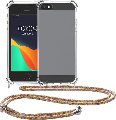 حافظة kwmobile Crossbody متوافقة مع هاتف Apple iPhone SE (1.Gen 2016) / iPhone 5 / iPhone 5S - غطاء هاتف شفاف من مادة TPU مع حزام حبل - أسود/شفاف in Kuwait