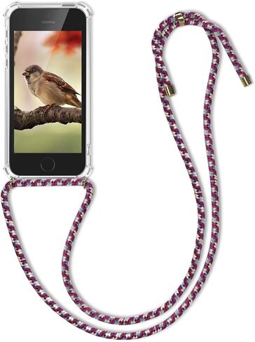 حافظة kwmobile Crossbody متوافقة مع هاتف Apple iPhone SE (1.Gen 2016) / iPhone 5 / iPhone 5S - غطاء هاتف شفاف من مادة TPU مع حزام حبل - أسود/شفاف in Kuwait