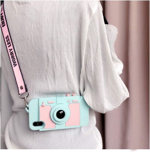 حافظة محفظة UnnFiko متوافقة مع هاتف iPhone XR، تصميم لطيف للكاميرا، غطاء حامل لبطاقة المحفظة مع حزام كتف طويل (أزرق، iPhone XR) in Kuwait