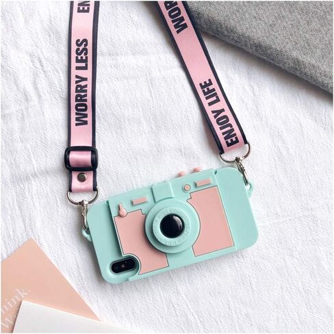 حافظة محفظة UnnFiko متوافقة مع هاتف iPhone XR، تصميم لطيف للكاميرا، غطاء حامل لبطاقة المحفظة مع حزام كتف طويل (أزرق، iPhone XR) in Kuwait