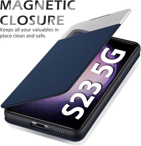 حافظة Fangroney لهاتف Galaxy S23 S-View FILP [رؤية واضحة] لهاتف S23 حافظة بغطاء قلاب لهاتف Galaxy S23 حافظة هاتف واقية حافظة جلدية نافذة شفافة لهاتف S23 5G حافظة رفيعة in Kuwait