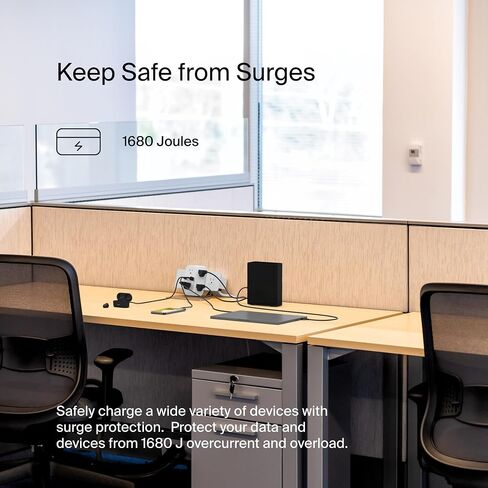 قطاع الطاقة Belkin 6-Outlet Surge Protector، قابل للتركيب على الحائط مع 6 منافذ تيار متردد، حماية من الجهد الزائد، مؤشر LED - منفذ USB-C ومنفذ USB-A مع شحن سريع USB-C PD - 1680 جول من الحماية in Kuwait