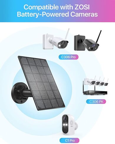 مزود طاقة اللوحة الشمسية ZOSI فقط لكاميرا ZOSI Security الخالية من الأسلاك القابلة لإعادة الشحن والتي تعمل بالبطارية C1pro & C306pro، مقاومة للماء IP66 مع دعامة تثبيت قابلة للتعديل 360 درجة، شحن بدون توقف in Kuwait