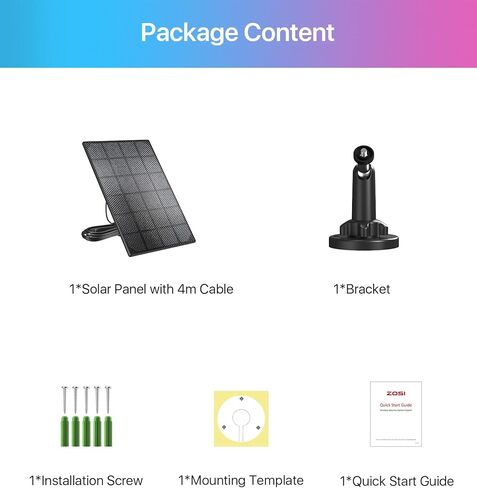مزود طاقة اللوحة الشمسية ZOSI فقط لكاميرا ZOSI Security الخالية من الأسلاك القابلة لإعادة الشحن والتي تعمل بالبطارية C1pro & C306pro، مقاومة للماء IP66 مع دعامة تثبيت قابلة للتعديل 360 درجة، شحن بدون توقف in Kuwait