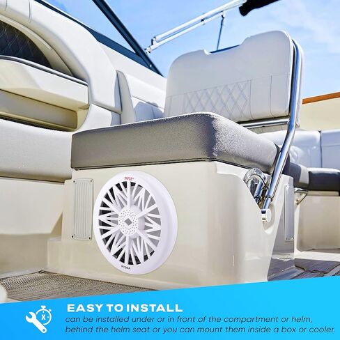 Pyle 8 Inch Dual Marine Speakers (White) and Pyle Marine Bluetooth Stereo Radio - 12v Single DIN Style Boat In dash Radio Receiver System with Built-in Mic (White) in Kuwait