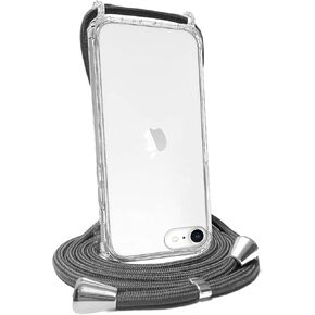 حافظة هاتف FOQENCCI كروسبودي لهاتف iPhone SE (الجيل الثالث والثاني) iPhone 7 8 حافظة شفافة مع حزام حبل رمادي قابل للتعديل، غطاء واقٍ من الصدمات مصنوع من مادة TPU الناعمة المضادة للأصفر ومضادة للانزلاق