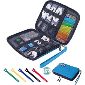 Travel Cable Organizer Bag Waterproof Portable Electronic Accessories Organizer for USB Cable Cord Phone Charger Headset Wire SD Card with 5pcs Cable Ties(Black)